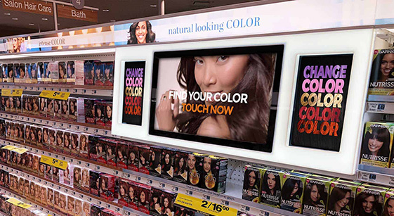In-aisle hair color touchscreen display in a store
